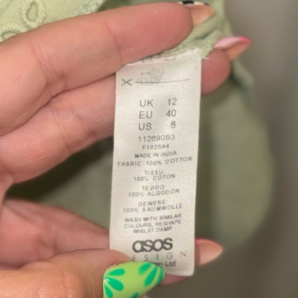 ASOS Design green eyelet peasant A-line mini dress - Picture 4 of 8